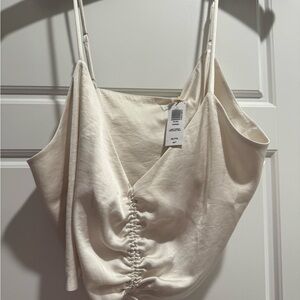 Aritzia 2X Wilfred Cream Ruched Cropped Cami